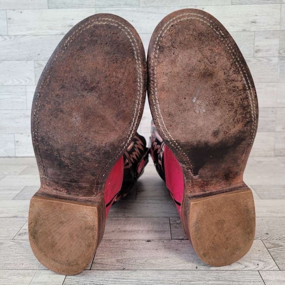 Women's Lucchese 2000 Western Pink Black Leather Rodeo Cowboy Boots Size 7 B - Picture 8 of 9